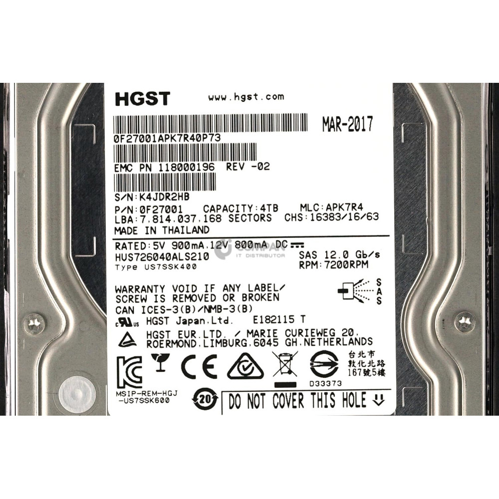 005051834 EMC HDD 3TB 7.2K SAS 6G 3.5" LFF